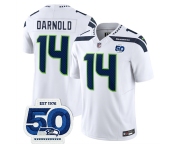 Men's Seattle Seahawks #14 Sam Darnold White 2025 F.U.S.E. 50th Anniversary Patch Vapor Limited Football Stitched Jersey