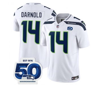Men's Seattle Seahawks #14 Sam Darnold White 2025 F.U.S.E. 50th Anniversary Patch Vapor Limited Football Stitched Jersey