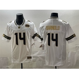 Men's Seattle Seahawks #14 Sam Darnold White Gold 2025 F.U.S.E. 50th Season Patch Vapor Limited Stitched Football Jersey