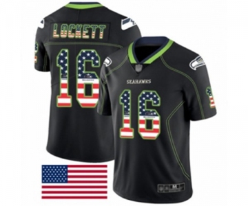 Men's Seattle Seahawks #16 Tyler Lockett Limited Black Rush USA Flag Football Jersey
