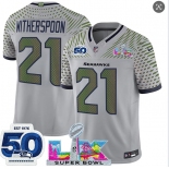 Men's Seattle Seahawks #21 Devon Witherspoon Gray 2025 F.U.S.E. Super Bowl LX Patch And 50th Season Patch “Rivalries” Vapor Limited Football Stitched Jerse