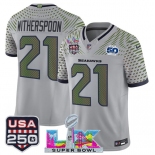 Men's Seattle Seahawks #21 Devon Witherspoon Gray 2025 F.U.S.E. Super Bowl LX & US 250th anniversary Patch And 50th Season Patch “Rivalries” Vapor Limited 