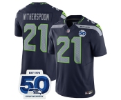 Men's Seattle Seahawks #21 Devon Witherspoon Navy 2025 F.U.S.E. 50th Anniversary Patch Vapor Limited Football Stitched Jersey
