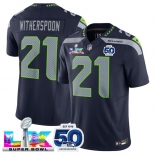 Men's Seattle Seahawks #21 Devon Witherspoon Navy 2025 F.U.S.E. Super Bowl LX Patch And 50th Season Patch Vapor Limited Football Stitched Jersey