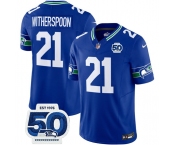 Men's Seattle Seahawks #21 Devon Witherspoon Royal 2025 F.U.S.E 50th Anniversary Patch Throwback Vapor Limited Football Stitched Jersey