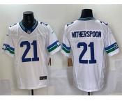 Men's Seattle Seahawks #21 Devon Witherspoon White F.U.S.E. Throwback Vapor Limited Football Stitched Jersey