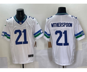 Men's Seattle Seahawks #21 Devon Witherspoon White F.U.S.E. Throwback Vapor Limited Football Stitched Jersey