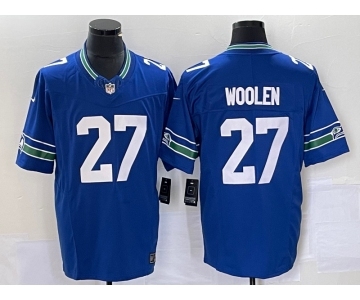 Men's Seattle Seahawks #27 Tariq Woolen Blue 2023 FUSE Vapor Limited Throwback Stitched Jersey