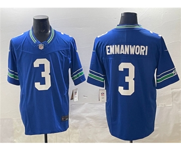 Men's Seattle Seahawks #3 Nick Emmanwori Royal 2024 F.U.S.E Throwback Vapor Limited Football Stitched Jersey