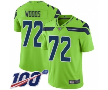 Men's Seattle Seahawks #72 Al Woods Limited Green Rush Vapor Untouchable 100th Season Football Jersey