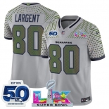 Men's Seattle Seahawks #80 Steve Largent Gray 2025 F.U.S.E. Super Bowl LX Patch And 50th Season Patch “Rivalries” Vapor Limited Football Stitched Jersey