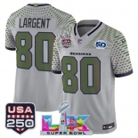 Men's Seattle Seahawks #80 Steve Largent Gray 2025 F.U.S.E. Super Bowl LX & US 250th anniversary Patch And 50th Season Patch “Rivalries” Vapor Limited Foot Men's Seattle Seahawks #80 Steve Largent Gray 2025 F.U.S.E. Super Bowl LX & US 250th anniversary Patch And 50th Season Patch “Rivalries” Vapor Limited Foot