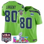 Men's Seattle Seahawks #80 Steve Largent Green 2025 F.U.S.E. Super Bowl LX Patch And 50th Season & USA 250' Patch Vapor Limited Football Stitched Jersey