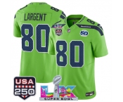 Men's Seattle Seahawks #80 Steve Largent Green 2025 F.U.S.E. Super Bowl LX Patch And 50th Season & USA 250' Patch Vapor Limited Football Stitched Jersey