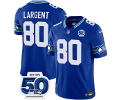 Men's Seattle Seahawks #80 Steve Largent Royal 2025 F.U.S.E 50th Anniversary Patch Throwback Vapor Limited Football Stitched Jersey