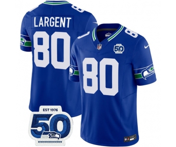 Men's Seattle Seahawks #80 Steve Largent Royal 2025 F.U.S.E 50th Anniversary Patch Throwback Vapor Limited Football Stitched Jersey
