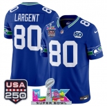 Men's Seattle Seahawks #80 Steve Largent Royal 2025 F.U.S.E. Super Bowl LX Patch And 50th Season & USA 250' Patch Vapor Throwback Limited Football Stitched