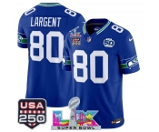 Men's Seattle Seahawks #80 Steve Largent Royal 2025 F.U.S.E. Super Bowl LX Patch And 50th Season & USA 250' Patch Vapor Throwback Limited Football Stitched