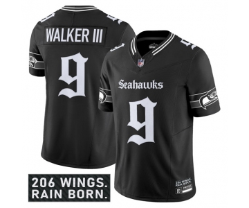 Men's Seattle Seahawks #9 Kenneth Walker III Black 2025 F.U.S.E. 'Gothic Rain City Shadows Edition' Vapor Limited Football Stitched Jersey
