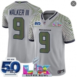 Men's Seattle Seahawks #9 Kenneth Walker III Gray 2025 F.U.S.E. Super Bowl LX Patch And 50th Season Patch “Rivalries” Vapor Limited Football Stitched Jerse Men's Seattle Seahawks #9 Kenneth Walker III Gray 2025 F.U.S.E. Super Bowl LX Patch And 50th Season Patch “Rivalries” Vapor Limited Football Stitched Jerse