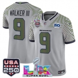 Men's Seattle Seahawks #9 Kenneth Walker III Gray 2025 F.U.S.E. Super Bowl LX & US 250th anniversary Patch And 50th Season Patch “Rivalries” Vapor Limited Men's Seattle Seahawks #9 Kenneth Walker III Gray 2025 F.U.S.E. Super Bowl LX & US 250th anniversary Patch And 50th Season Patch “Rivalries” Vapor Limited