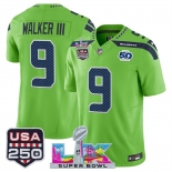 Men's Seattle Seahawks #9 Kenneth Walker III Green 2025 F.U.S.E. Super Bowl LX Patch And 50th Season & USA 250' Patch Vapor Limited Football Stitched Jerse Men's Seattle Seahawks #9 Kenneth Walker III Green 2025 F.U.S.E. Super Bowl LX Patch And 50th Season & USA 250' Patch Vapor Limited Football Stitched Jerse