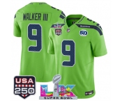 Men's Seattle Seahawks #9 Kenneth Walker III Green 2025 F.U.S.E. Super Bowl LX Patch And 50th Season & USA 250' Patch Vapor Limited Football Stitched Jerse