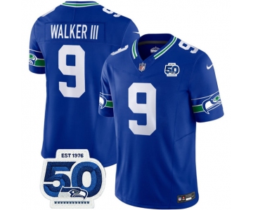 Men's Seattle Seahawks #9 Kenneth Walker III Royal 2025 F.U.S.E 50th Anniversary Patch Throwback Vapor Limited Football Stitched Jersey
