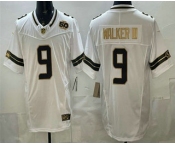 Men's Seattle Seahawks #9 Kenneth Walker III White Gold FUSE 50th Season Patch Vapor Limited Stitched Jersey Men's Seattle Seahawks #9 Kenneth Walker III White Gold FUSE 50th Season Patch Vapor Limited Stitched Jersey