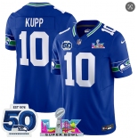 Men's Seattle Seahawks#10 Cooper Kupp Royal 2025 F.U.S.E. Super Bowl LX Patch And 50th Season Patch Vapor Throwback Limited Football Stitched Jersey