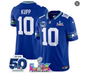 Men's Seattle Seahawks#10 Cooper Kupp Royal 2025 F.U.S.E. Super Bowl LX Patch And 50th Season Patch Vapor Throwback Limited Football Stitched Jersey