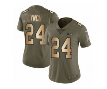 Women Nike Seattle Seahawks #24 Marshawn Lynch Limited Olive Gold 2017 Salute to Service NFL Jersey