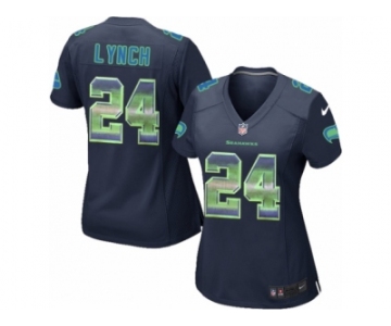Women's Nike Seattle Seahawks #24 Marshawn Lynch Limited Navy Blue Strobe NFL Jersey