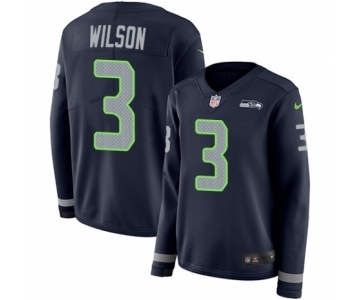 Women's Nike Seattle Seahawks #3 Russell Wilson Limited Navy Blue Therma Long Sleeve NFL Jersey