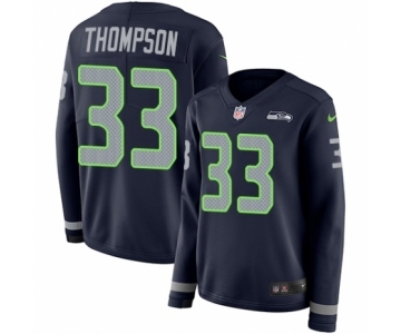 Women's Nike Seattle Seahawks #33 Tedric Thompson Limited Navy Blue Therma Long Sleeve NFL Jersey