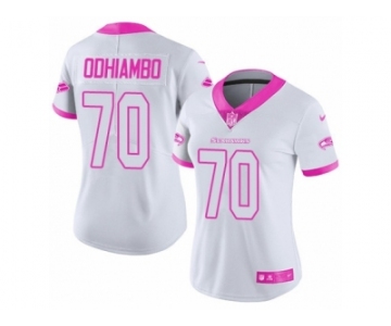 Women's Nike Seattle Seahawks #70 Rees Odhiambo Limited White-Pink Rush Fashion NFL Jersey