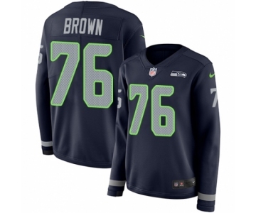 Women's Nike Seattle Seahawks #76 Duane Brown Limited Navy Blue Therma Long Sleeve NFL Jersey