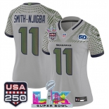 Women's Seattle Seahawks #11 Jaxon Smith-Njigba Gray 2025 F.U.S.E. Super Bowl LX & US 250th anniversary Patch And 50th Season Patch “Rivalries” Vapor Limit