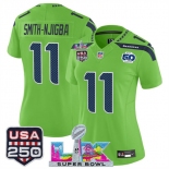 Women's Seattle Seahawks #11 Jaxon Smith-Njigba Green 2025 F.U.S.E. Super Bowl LX Patch And 50th Season & USA 250' Patch Vapor Limited Football Stitched Je Women's Seattle Seahawks #11 Jaxon Smith-Njigba Green 2025 F.U.S.E. Super Bowl LX Patch And 50th Season & USA 250' Patch Vapor Limited Football Stitched Je