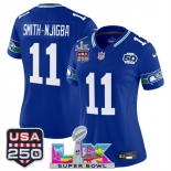 Women's Seattle Seahawks #11 Jaxon Smith-Njigba Royal 2025 F.U.S.E. Super Bowl LX Patch And 50th Season & USA 250' Patch Vapor Throwback Limited Stitched F