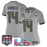 Women's Seattle Seahawks #14 Sam Darnold Gray 2025 F.U.S.E. Super Bowl LX & US 250th anniversary Patch And 50th Season Patch “Rivalries” Vapor Limited Foot Women's Seattle Seahawks #14 Sam Darnold Gray 2025 F.U.S.E. Super Bowl LX & US 250th anniversary Patch And 50th Season Patch “Rivalries” Vapor Limited Foot