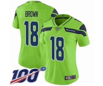Women's Seattle Seahawks #18 Jaron Brown Limited Green Rush Vapor Untouchable 100th Season Football Jersey