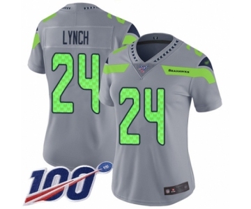 Women's Seattle Seahawks #24 Marshawn Lynch Limited Silver Inverted Legend 100th Season Football Jersey