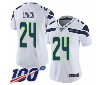 Women's Seattle Seahawks #24 Marshawn Lynch White Vapor Untouchable Limited Player 100th Season Football Jersey