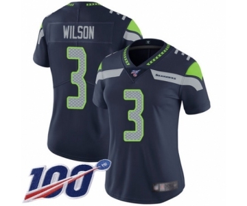 Women's Seattle Seahawks #3 Russell Wilson Navy Blue Team Color Vapor Untouchable Limited Player 100th Season Football Jersey