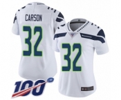Women's Seattle Seahawks #32 Chris Carson White Vapor Untouchable Limited Player 100th Season Football Jersey