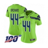 Women's Seattle Seahawks #44 Nate Orchard Limited Green Rush Vapor Untouchable 100th Season Football Jersey