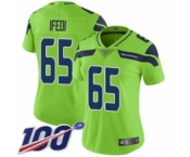 Women's Seattle Seahawks #65 Germain Ifedi Limited Green Rush Vapor Untouchable 100th Season Football Jersey
