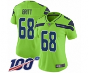 Women's Seattle Seahawks #68 Justin Britt Limited Green Rush Vapor Untouchable 100th Season Football Jersey