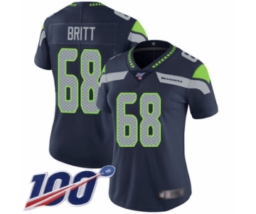 Women's Seattle Seahawks #68 Justin Britt Navy Blue Team Color Vapor Untouchable Limited Player 100th Season Football Jersey